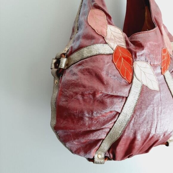 LOOP Boho Crossbody Hobo Leaf Applique Purse Shoulder Bag Mauve - Picture 12 of 15